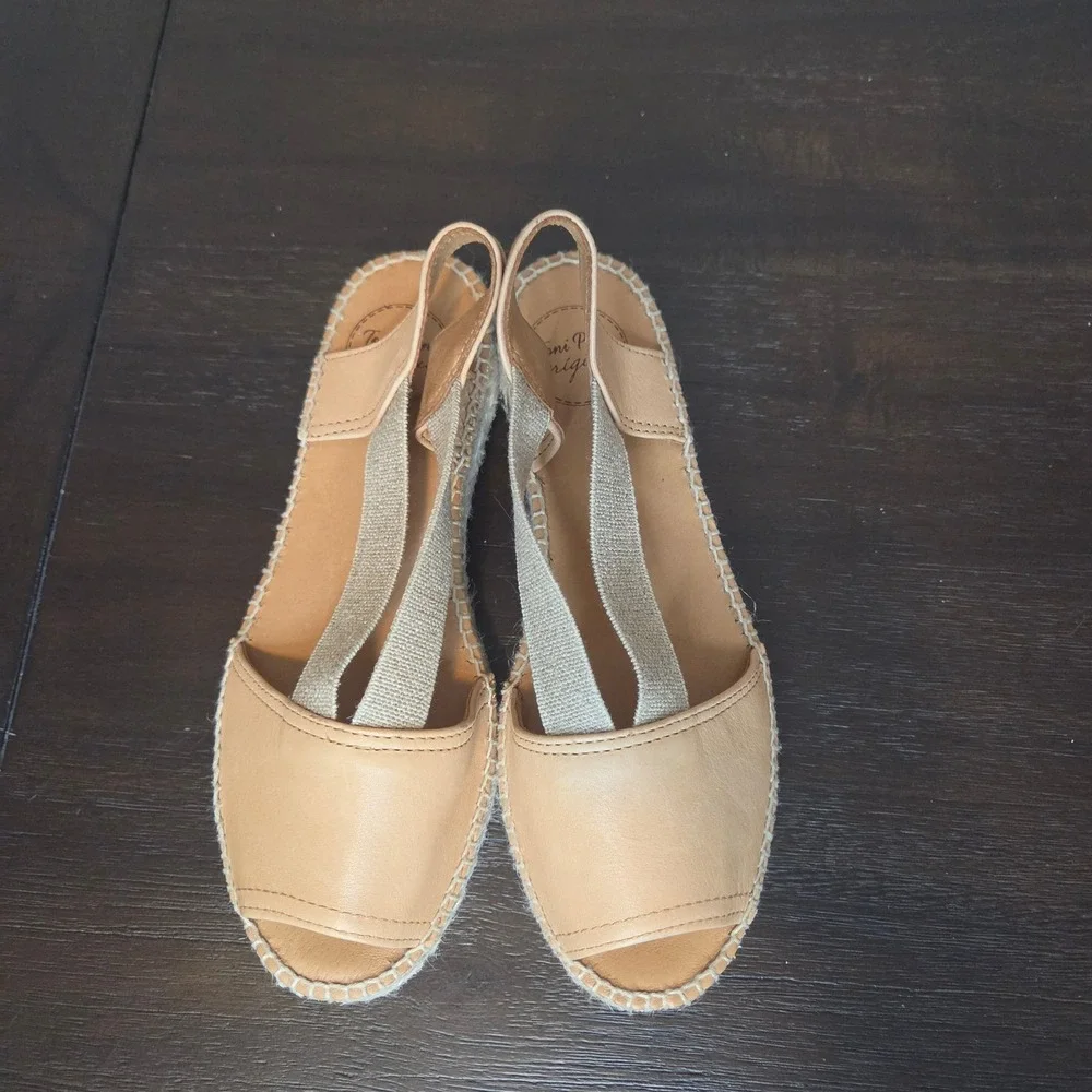 Toni Pons Origen Espadrille Sandals EU 38 US 7.5 Tan Leather Slingback Flats